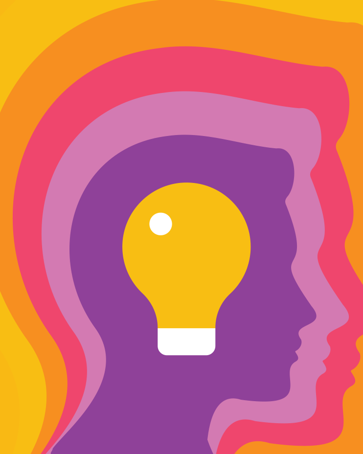 Person's head with lightbulb inside brain