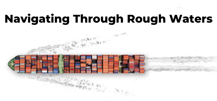 Ship holding shipping containers with text 