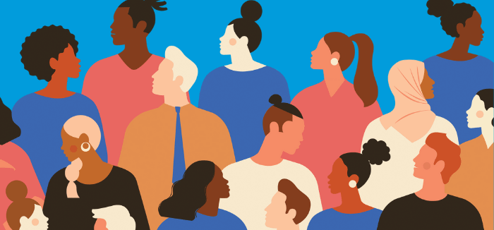 Diverse people looking in different directions